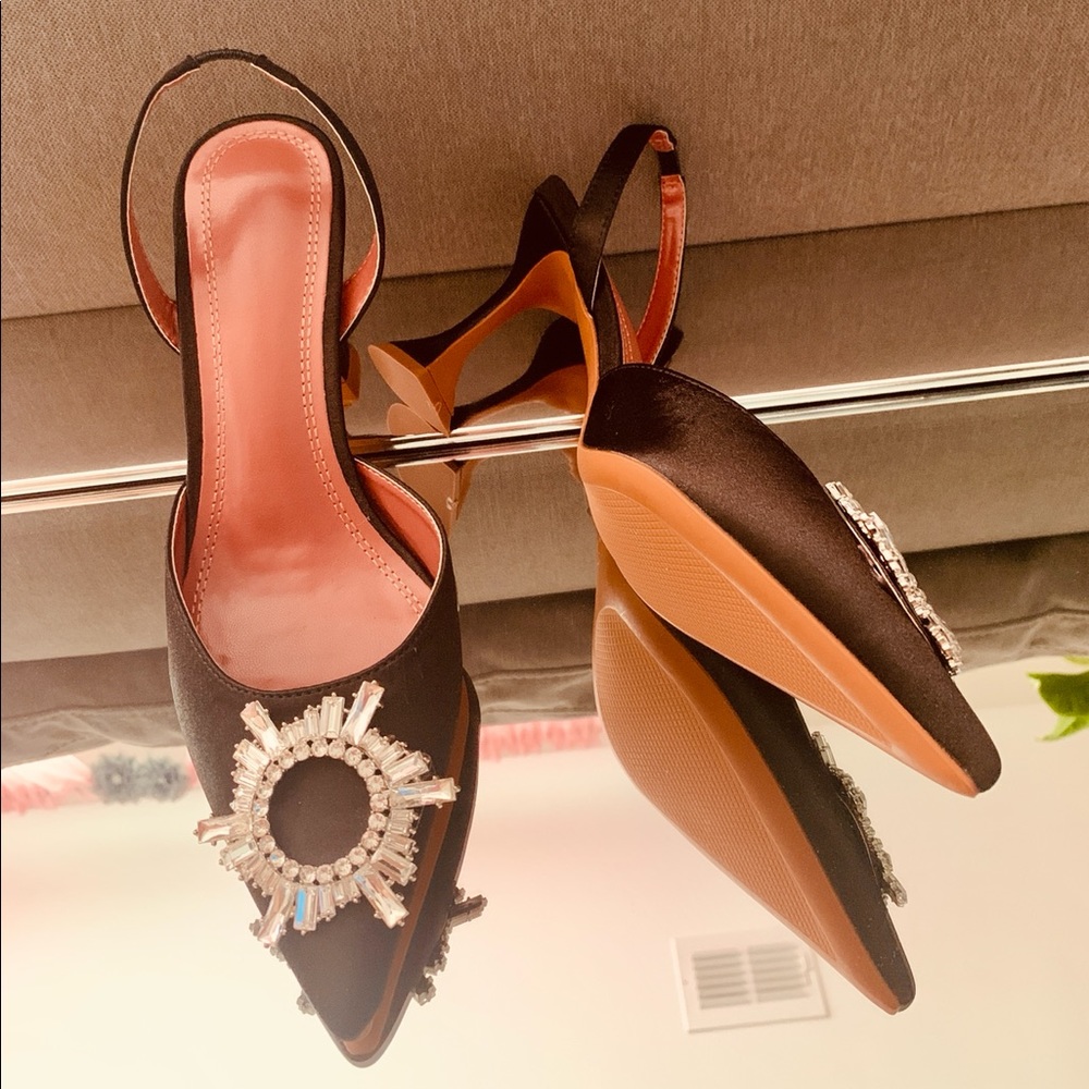 Black Satin Slingback Shoes